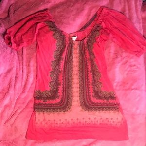 Decree Pink 3/4 Sleeve Blouse with Artwork